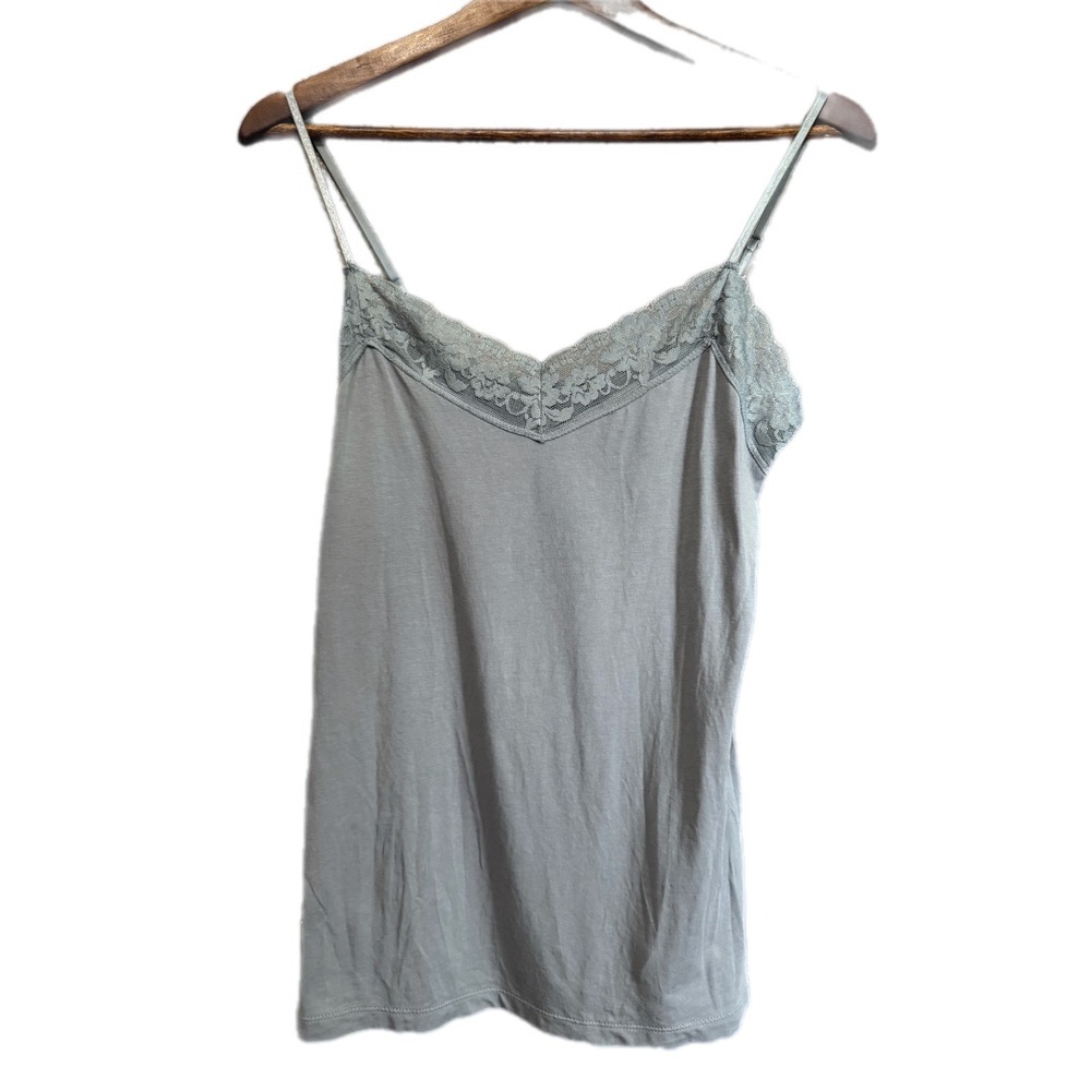 Old Navy Lace Trim Camisole Women Medium Gray Green Excellent Adjustable Strap